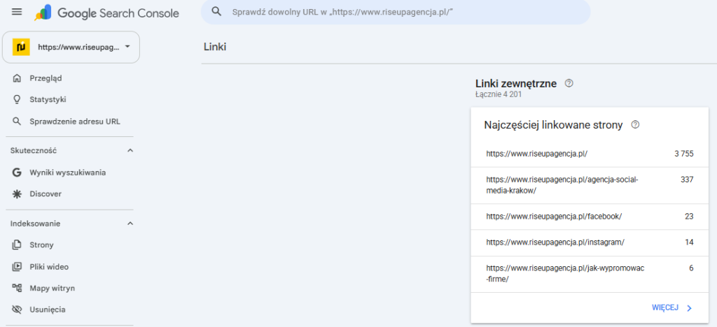 Narzędzie Google Search Console pozwala nam bezpłatnie sprawdzić linki zewnętrzne kierujące do naszej strony